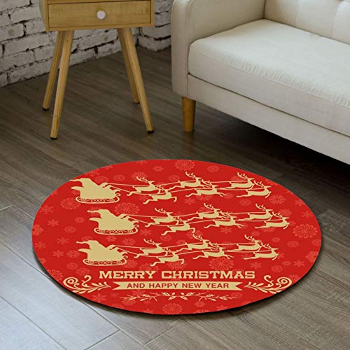 Outdoor Teppich Rund Roter Goldener Schlitten Teppiche Wohnzimmer Schlafzimmer für Garten Terrasse Heimdekoration Flauschiger Teppich Waschbar in Waschmaschine 40 cm von Homeyang