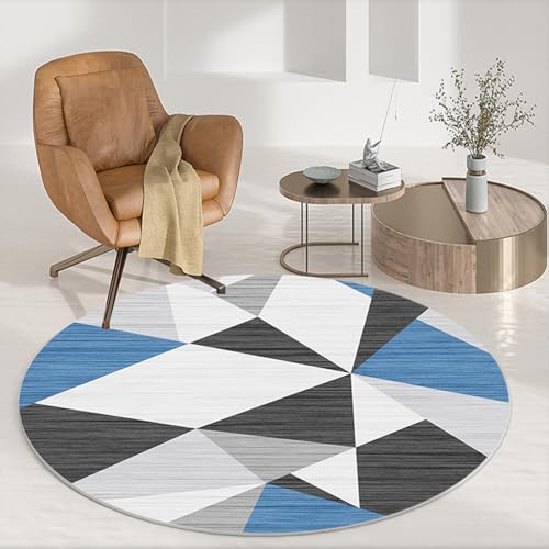 Outdoor Teppich Rund Schwarz Blaues Dreieck Teppiche Wohnzimmer Schlafzimmer Kinderzimmer für Garten Terrasse Flauschiger Teppich Waschbar in Waschmaschine 40 cm von Homeyang