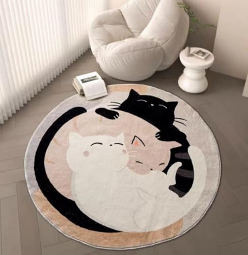 Outdoor Teppich Rund Schwarze Rosa Katze Teppiche Wohnzimmer Schlafzimmer Kinderzimmer für Garten Terrasse Flauschiger Teppich Waschbar in Waschmaschine 40 cm von Homeyang