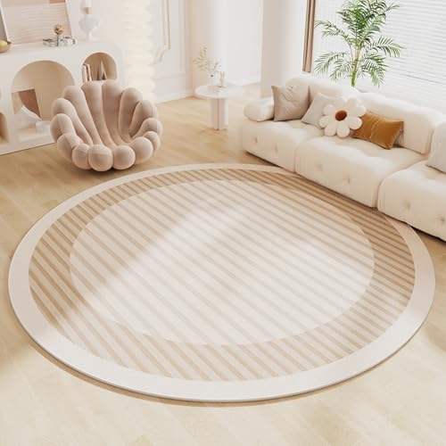 Outdoor Teppich Rund Streifen Beige Weiß Teppich Wohnzimmer Schlafzimmer Kinderzimmer Indoor Flauschiger Weich Anti Rutsch Dekoration Waschbare Teppiche Runde 80 cm von Homeyang