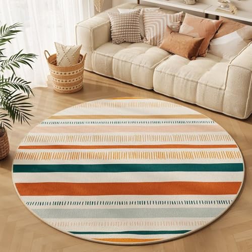 Teppich Rund 100cm Gestreift Grün Orange Outdoor Teppich Rund Flauschiger Indoor Wohnzimmer Schlafzimmer Kinderzimmer Dekoration Balkonteppich Waschbar Runde Teppiche von Homeyang