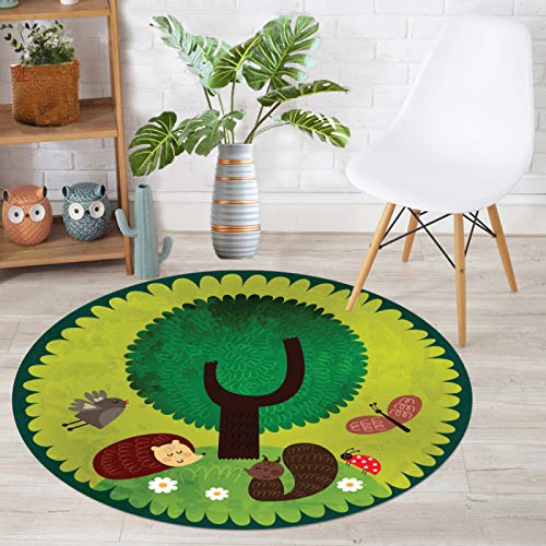 Teppich Rund 120 Grüne Bäume Eigel Outdoor Teppich Rund Flauschiger Indoor Wohnzimmer Schlafzimmer Kinderzimmer Dekoration Balkonteppich Waschbar Runde Teppiche von Homeyang