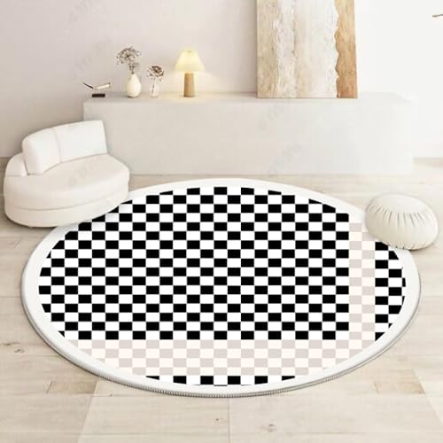 Teppich Rund 120 Schwarz Beige Grid Teppiche Wohnzimmer Schlafzimmer Anti Rutsch Dekorativ für Garten Terrasse Balkonteppich Waschbare Flauschiger Teppich Teppich Rund 120 Schwarz Beige Grid Teppiche Wohnzimmer Schlafzimmer Anti Rutsch Dekorativ für Garten Terrasse Balkonteppich Waschbare Flauschiger Teppich von Homeyang