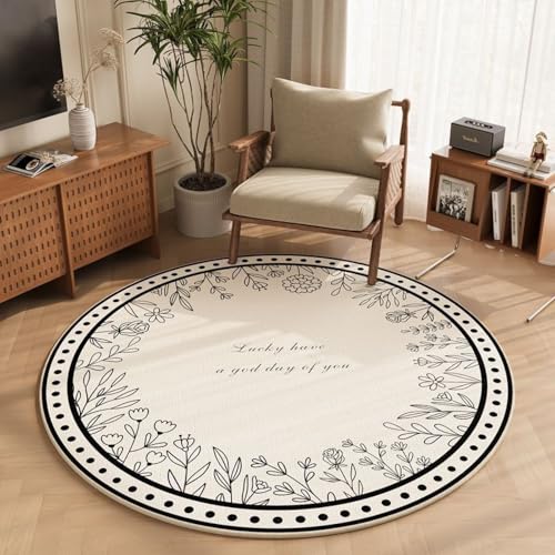 Teppich Rund 120 Schwarze Linie Blume Outdoor Teppich Rund Flauschiger Indoor Wohnzimmer Schlafzimmer Kinderzimmer Dekoration Balkonteppich Waschbar Runde Teppiche von Homeyang