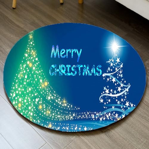 Teppich Rund Blauer Grüner Baum Waschbarer Teppich Wohnzimmer Schlafzimmer Weich Anti Rutsch Dekoration für Indoor Outdoor Balkonteppich Wohnzimmerteppich 60 cm von Homeyang