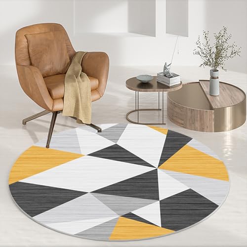 Teppich Wohnzimmer Rund Gelbe Schwarze Geometrie Teppiche Wohnzimmer Kinderzimmer Schlafzimmer Flauschiger für Garten Terrasse Dekorativ Waschbarer Runder Teppich 80 cm von Homeyang