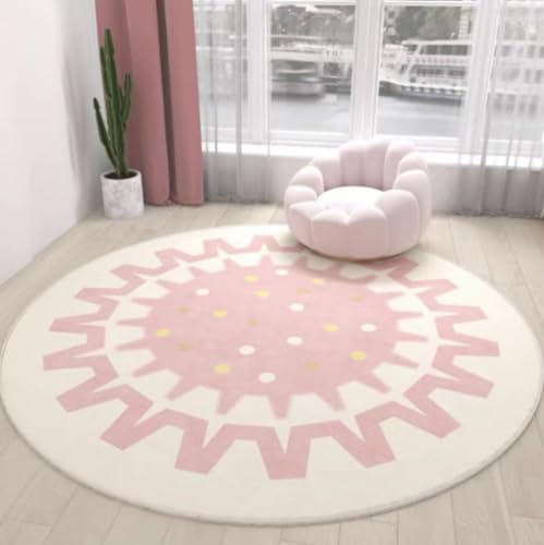 Teppich Wohnzimmer Rund Geometrisches Rosa Teppiche Wohnzimmer Kinderzimmer Schlafzimmer Flauschiger für Garten Terrasse Dekorativ Waschbarer Runder Teppich 80 cm von Homeyang