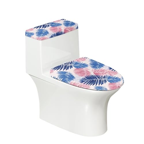 Toilettendeckel Blätter Rosa Blau WC Deckelbezug Polyester Universal Waschbar mit Elastikrand Toilettenbrille Toilettenwassertank Schutzabdeckung Toilettendeckelbezug (2 Stück) von Homeyang
