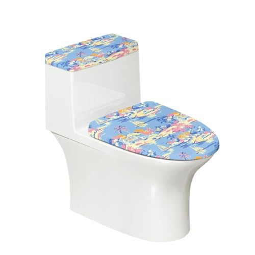 Toilettendeckel Blau Beige Segelboot WC Deckelbezug Polyester Universal Waschbar mit Elastikrand Toilettenbrille Toilettenwassertank Schutzabdeckung Toilettendeckelbezug (2 Stück) von Homeyang