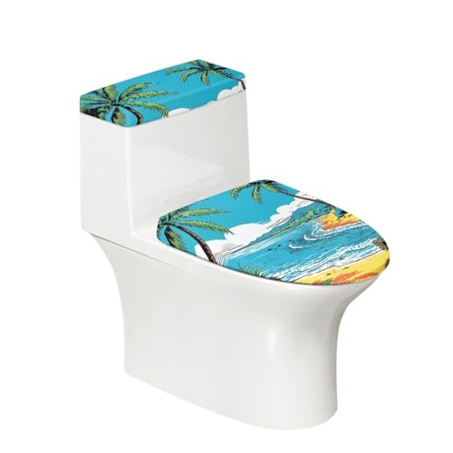 Toilettendeckel Blaue Gelbe Bäume WC Deckelbezug Polyester Universal Waschbar mit Elastikrand Toilettenbrille Toilettenwassertank Schutzabdeckung Toilettendeckelbezug (4 Stück) von Homeyang