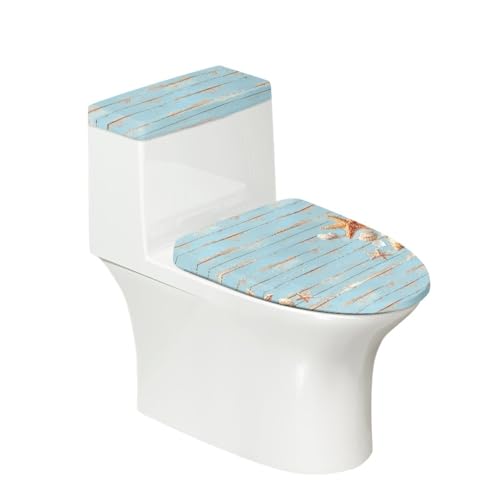 Toilettendeckel Blaue Holzplatte WC Deckelbezug Polyester Universal Waschbar mit Elastikrand Toilettenbrille Toilettenwassertank Schutzabdeckung Toilettendeckelbezug (4 Stück) von Homeyang