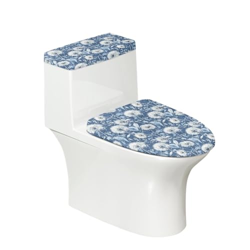 Toilettendeckel Blaue Löwenzahn WC Deckelbezug Polyester Universal Waschbar mit Elastikrand Toilettenbrille Toilettenwassertank Schutzabdeckung Toilettendeckelbezug (2 Stück) von Homeyang