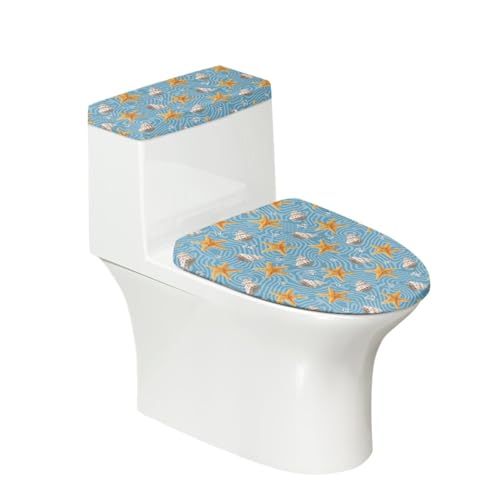Toilettendeckel Blaue Orange Muscheln WC Deckelbezug Polyester Universal Waschbar mit Elastikrand Toilettenbrille Toilettenwassertank Schutzabdeckung Toilettendeckelbezug (4 Stück) von Homeyang