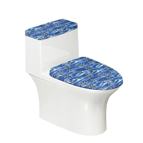 Toilettendeckel Blaue Palme WC Deckelbezug Polyester Universal Waschbar mit Elastikrand Toilettenbrille Toilettenwassertank Schutzabdeckung Toilettendeckelbezug (4 Stück) von Homeyang