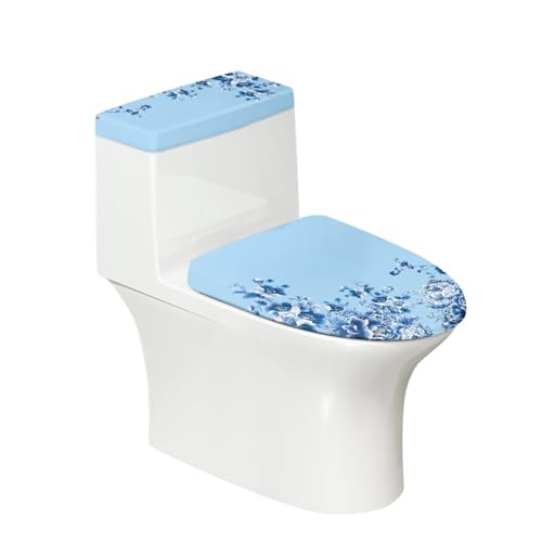 Toilettendeckel Blaue Peonien Blätter WC Deckelbezug Polyester Universal Waschbar mit Elastikrand Toilettenbrille Toilettenwassertank Schutzabdeckung Toilettendeckelbezug (4 Stück) von Homeyang