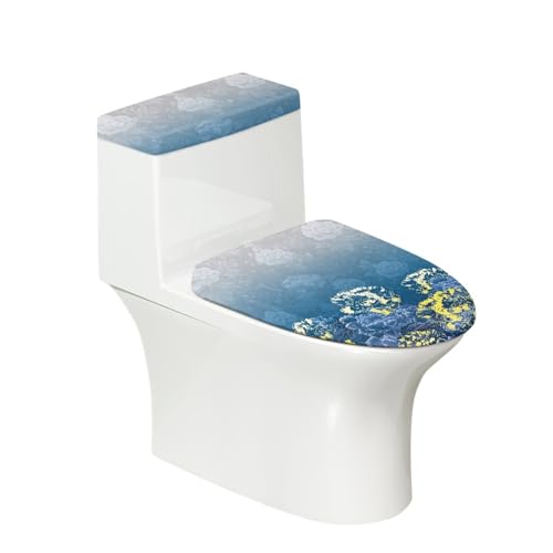 Toilettendeckel Blaue Retro Peonien WC Deckelbezug Polyester Universal Waschbar mit Elastikrand Toilettenbrille Toilettenwassertank Schutzabdeckung Toilettendeckelbezug (4 Stück) von Homeyang