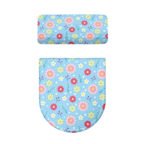 Toilettendeckel Blaue Rosa Blume WC Deckelbezug Polyester Universal Waschbar mit Elastikrand Toilettenbrille Toilettenwassertank Schutzabdeckung Toilettendeckelbezug (4 Stück) von Homeyang