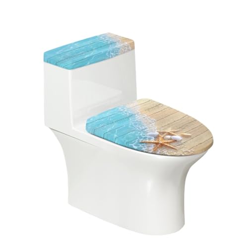 Toilettendeckel Blauer Fischstern WC Deckelbezug Polyester Universal Waschbar mit Elastikrand Toilettenbrille Toilettenwassertank Schutzabdeckung Toilettendeckelbezug (4 Stück) von Homeyang