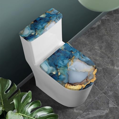 Toilettendeckel Blauer Goldmarmor WC Deckelbezug Polyester Universal Waschbar mit Elastikrand Toilettenbrille Toilettenwassertank Schutzabdeckung Toilettendeckelbezug (4 Stück) von Homeyang