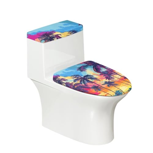 Toilettendeckel Blauer Rosafarbener Baum WC Deckelbezug Polyester Universal Waschbar mit Elastikrand Toilettenbrille Toilettenwassertank Schutzabdeckung Toilettendeckelbezug (4 Stück) von Homeyang