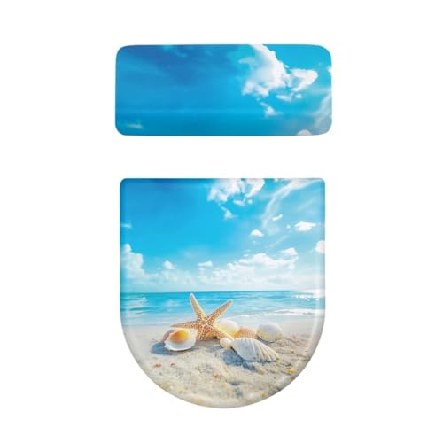 Toilettendeckel Blauer Strand Shell WC Deckelbezug Polyester Universal Waschbar mit Elastikrand Toilettenbrille Toilettenwassertank Schutzabdeckung Toilettendeckelbezug (4 Stück) von Homeyang