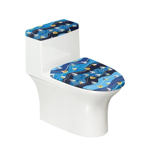 Toilettendeckel Blaues Gelbes Boot WC Deckelbezug Polyester Universal Waschbar mit Elastikrand Toilettenbrille Toilettenwassertank Schutzabdeckung Toilettendeckelbezug (4 Stück) von Homeyang