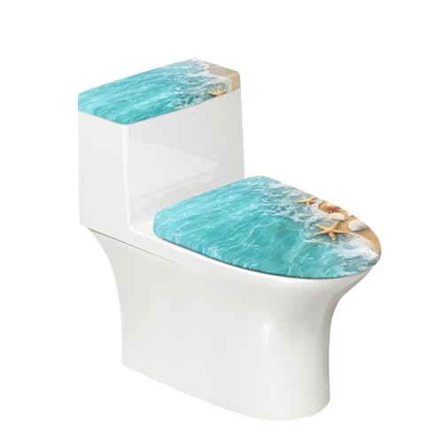 Toilettendeckel Blaues Grünes Meer WC Deckelbezug Polyester Universal Waschbar mit Elastikrand Toilettenbrille Toilettenwassertank Schutzabdeckung Toilettendeckelbezug (4 Stück) von Homeyang