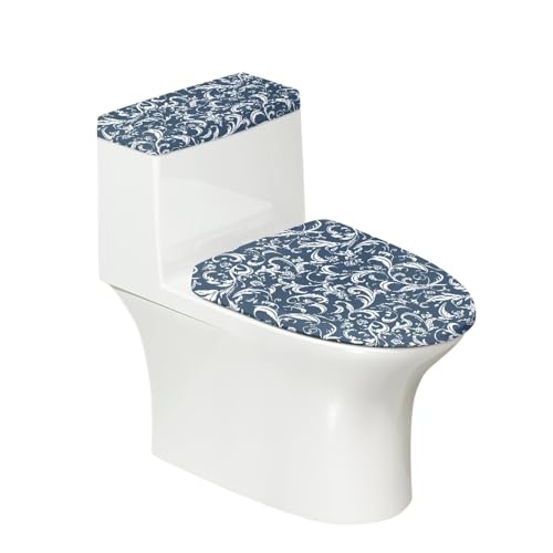 Toilettendeckel Bohemian Grau Blau WC Deckelbezug Polyester Universal Waschbar mit Elastikrand Toilettenbrille Toilettenwassertank Schutzabdeckung Toilettendeckelbezug (4 Stück) von Homeyang