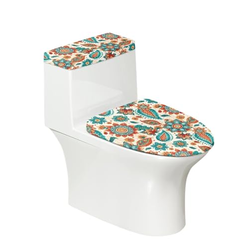 Toilettendeckel Bohemian Orange Grün WC Deckelbezug Polyester Universal Waschbar mit Elastikrand Toilettenbrille Toilettenwassertank Schutzabdeckung Toilettendeckelbezug (2 Stück) von Homeyang