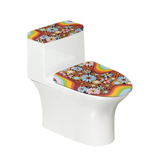 Toilettendeckel Braune Blaue Blume WC Deckelbezug Polyester Universal Waschbar mit Elastikrand Toilettenbrille Toilettenwassertank Schutzabdeckung Toilettendeckelbezug (2 Stück) von Homeyang