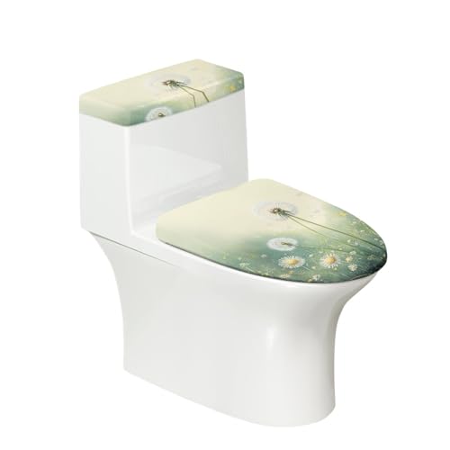 Toilettendeckel Dandelion Grün WC Deckelbezug Polyester Universal Waschbar mit Elastikrand Toilettenbrille Toilettenwassertank Schutzabdeckung Toilettendeckelbezug (4 Stück) von Homeyang