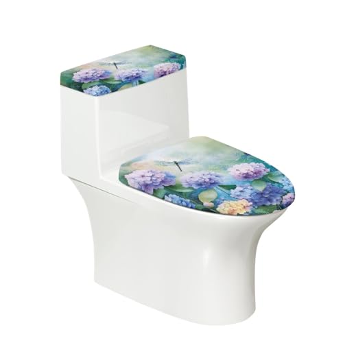 Toilettendeckel Dragonfly Lila Blumen WC Deckelbezug Polyester Universal Waschbar mit Elastikrand Toilettenbrille Toilettenwassertank Schutzabdeckung Toilettendeckelbezug (2 Stück) von Homeyang