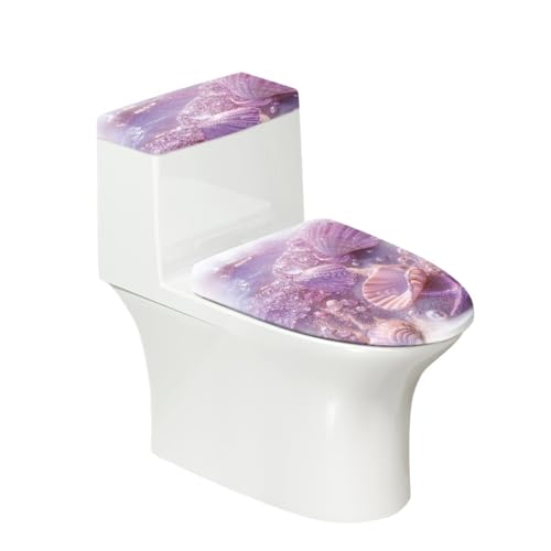 Toilettendeckel Elegante Lila Shell WC Deckelbezug Polyester Universal Waschbar mit Elastikrand Toilettenbrille Toilettenwassertank Schutzabdeckung Toilettendeckelbezug (4 Stück) von Homeyang