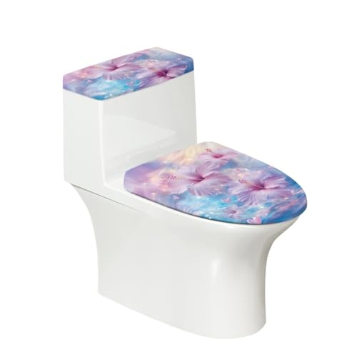 Toilettendeckel Elegante Rosa Blumen WC Deckelbezug Polyester Universal Waschbar mit Elastikrand Toilettenbrille Toilettenwassertank Schutzabdeckung Toilettendeckelbezug (4 Stück) von Homeyang