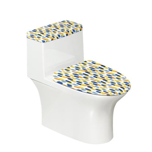 Toilettendeckel Gelb Blaue Geometrie WC Deckelbezug Polyester Universal Waschbar mit Elastikrand Toilettenbrille Toilettenwassertank Schutzabdeckung Toilettendeckelbezug (4 Stück) von Homeyang