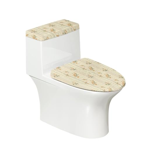 Toilettendeckel Gelb Gestreifte Blumen WC Deckelbezug Polyester Universal Waschbar mit Elastikrand Toilettenbrille Toilettenwassertank Schutzabdeckung Toilettendeckelbezug (4 Stück) von Homeyang