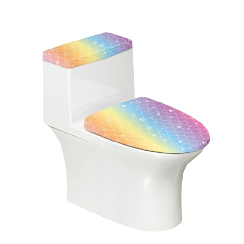 Toilettendeckel Gelb Lila Geometrie WC Deckelbezug Polyester Universal Waschbar mit Elastikrand Toilettenbrille Toilettenwassertank Schutzabdeckung Toilettendeckelbezug (2 Stück) von Homeyang