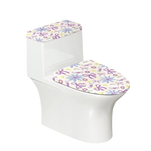 Toilettendeckel Gelb Lila Schmetterlingsknoten WC Deckelbezug Polyester Universal Waschbar mit Elastikrand Toilettenbrille Toilettenwassertank Schutzabdeckung Toilettendeckelbezug (4 Stück) von Homeyang