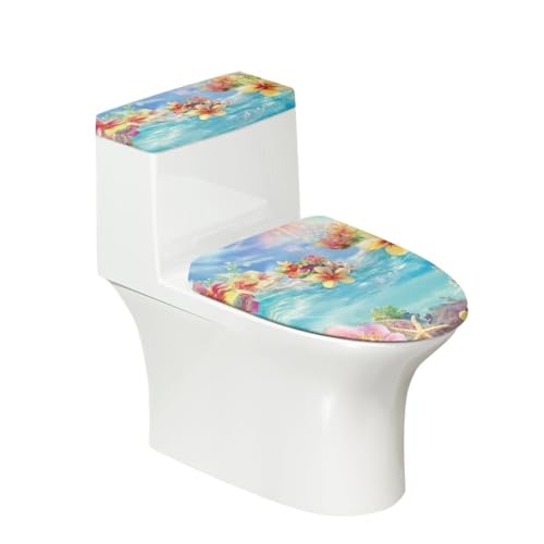 Toilettendeckel Gelbe Rosa Blumen WC Deckelbezug Polyester Universal Waschbar mit Elastikrand Toilettenbrille Toilettenwassertank Schutzabdeckung Toilettendeckelbezug (4 Stück) von Homeyang