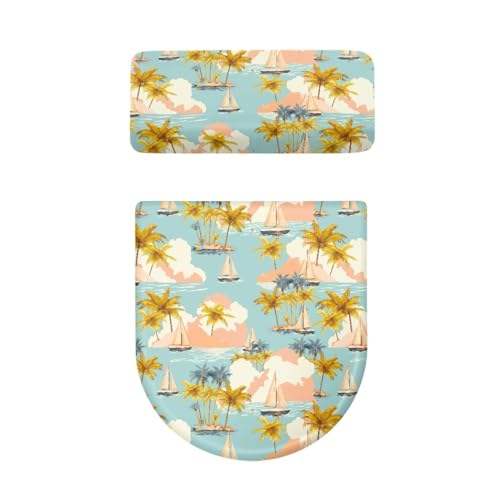 Toilettendeckel Gelber Segelboot Baum WC Deckelbezug Polyester Universal Waschbar mit Elastikrand Toilettenbrille Toilettenwassertank Schutzabdeckung Toilettendeckelbezug (4 Stück) von Homeyang