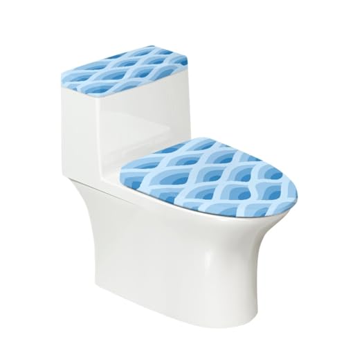 Toilettendeckel Geometrisches Blau WC Deckelbezug Polyester Universal Waschbar mit Elastikrand Toilettenbrille Toilettenwassertank Schutzabdeckung Toilettendeckelbezug (4 Stück) von Homeyang