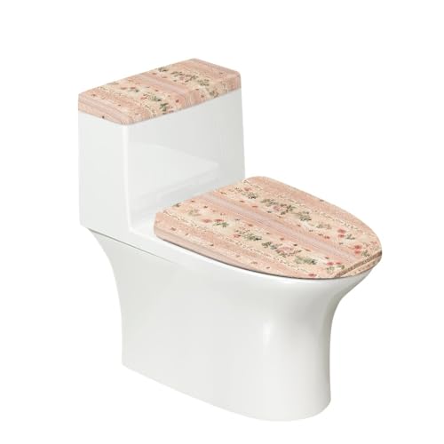 Toilettendeckel Gestreifte Orange Floral WC Deckelbezug Polyester Universal Waschbar mit Elastikrand Toilettenbrille Toilettenwassertank Schutzabdeckung Toilettendeckelbezug (4 Stück) von Homeyang