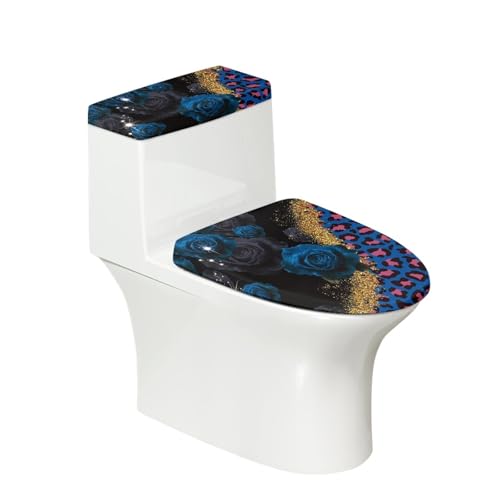 Toilettendeckel Goldene Schwarze Blume WC Deckelbezug Polyester Universal Waschbar mit Elastikrand Toilettenbrille Toilettenwassertank Schutzabdeckung Toilettendeckelbezug (4 Stück) von Homeyang