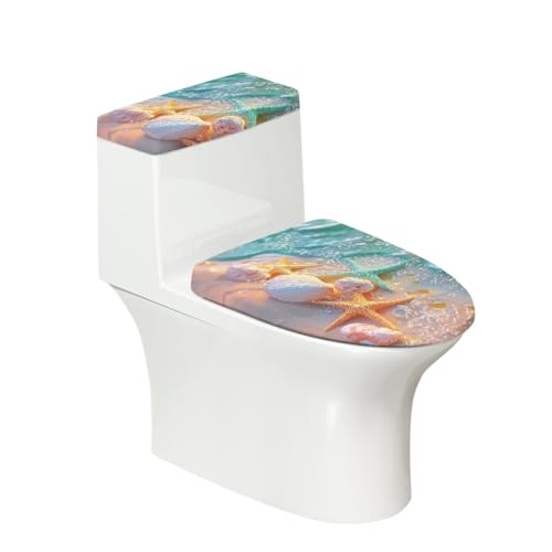 Toilettendeckel Grün Gelb Fischstern WC Deckelbezug Polyester Universal Waschbar mit Elastikrand Toilettenbrille Toilettenwassertank Schutzabdeckung Toilettendeckelbezug (4 Stück) von Homeyang
