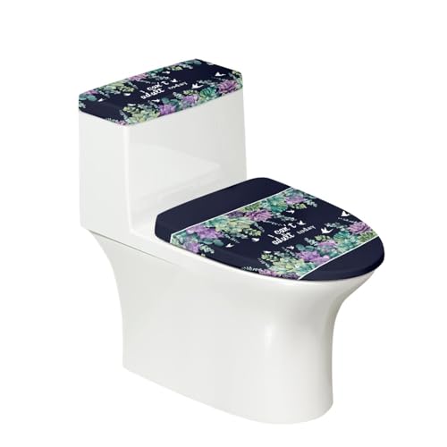 Toilettendeckel Grüne Lila Blätter WC Deckelbezug Polyester Universal Waschbar mit Elastikrand Toilettenbrille Toilettenwassertank Schutzabdeckung Toilettendeckelbezug (4 Stück) von Homeyang