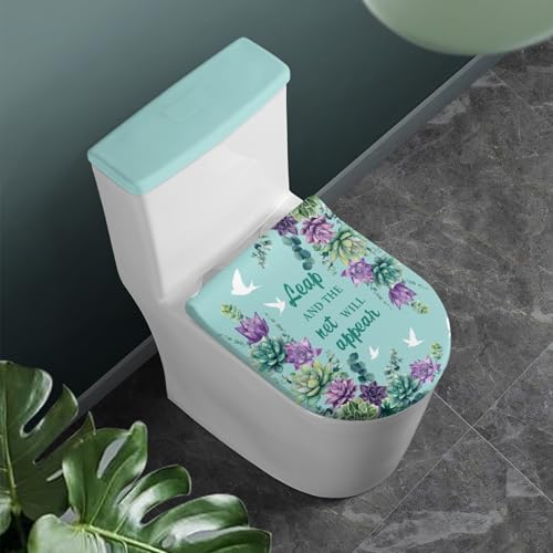 Toilettendeckel Grüne Lila Pflanzen WC Deckelbezug Polyester Universal Waschbar mit Elastikrand Toilettenbrille Toilettenwassertank Schutzabdeckung Toilettendeckelbezug (4 Stück) von Homeyang