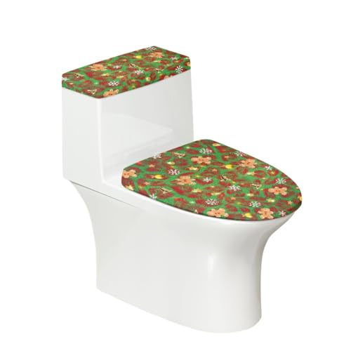 Toilettendeckel Grüne Rote Blumen WC Deckelbezug Polyester Universal Waschbar mit Elastikrand Toilettenbrille Toilettenwassertank Schutzabdeckung Toilettendeckelbezug (2 Stück) von Homeyang