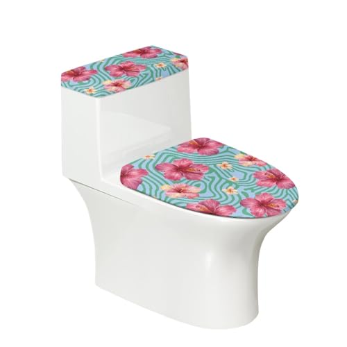Toilettendeckel Grüne Rote Blumen WC Deckelbezug Polyester Universal Waschbar mit Elastikrand Toilettenbrille Toilettenwassertank Schutzabdeckung Toilettendeckelbezug (4 Stück) von Homeyang
