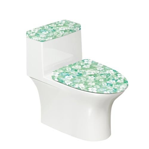 Toilettendeckel Grüne Tropische Blumen WC Deckelbezug Polyester Universal Waschbar mit Elastikrand Toilettenbrille Toilettenwassertank Schutzabdeckung Toilettendeckelbezug (2 Stück) von Homeyang