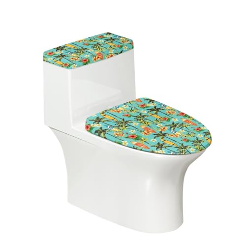 Toilettendeckel Grüner Baum Tropisch WC Deckelbezug Polyester Universal Waschbar mit Elastikrand Toilettenbrille Toilettenwassertank Schutzabdeckung Toilettendeckelbezug (4 Stück) von Homeyang